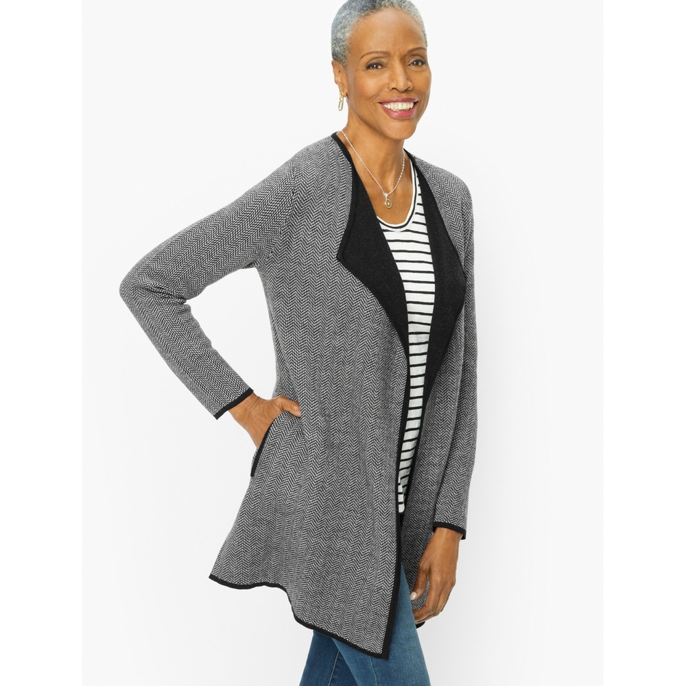 Talbots Drape Front Open Sweater Jacket Merino Wool Size Small